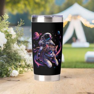 Astronaut cat riding through space insulated tumbler