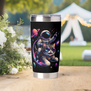 Astronaut cat riding through space insulated tumbler