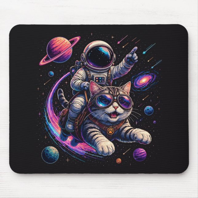 Astronaut cat riding through space mouse pad (Front)