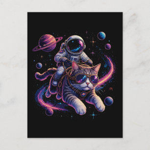 Astronaut cat riding through space postcard