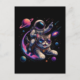 Astronaut cat riding through space postcard