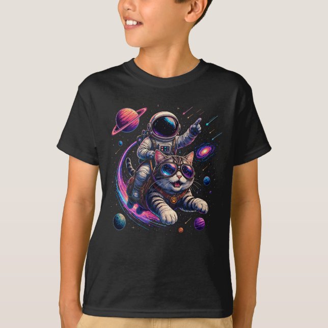 Astronaut cat riding through space T-Shirt (Front)