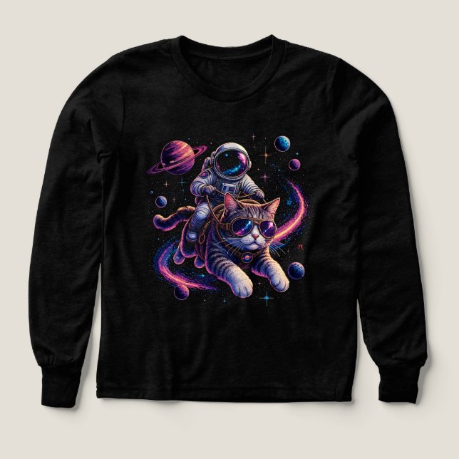 Astronaut cat riding through space Tri-Blend shirts (Design Front)
