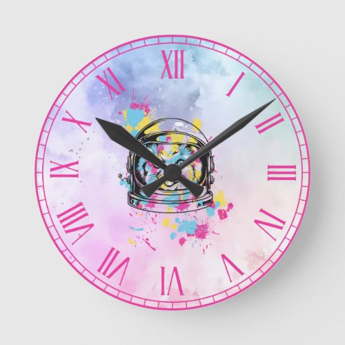 Astronaut Cat Round Clock