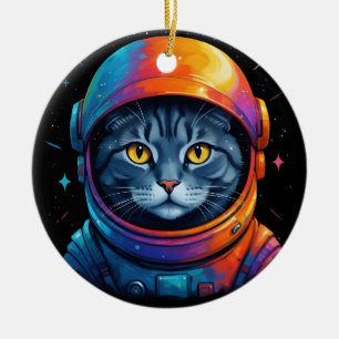 Astronaut Cat Space Funny Cat Lover Ceramic Ornament
