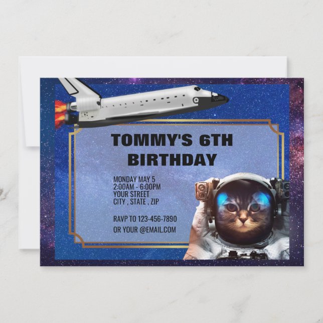 Astronaut Cat Space Invitation (Front)