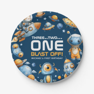 Astronaut Cat Space Rocket Blast Off 1st Birthday  Paper Plates