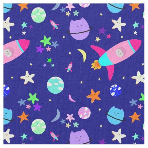 astronaut cat spaceship galaxy fabric