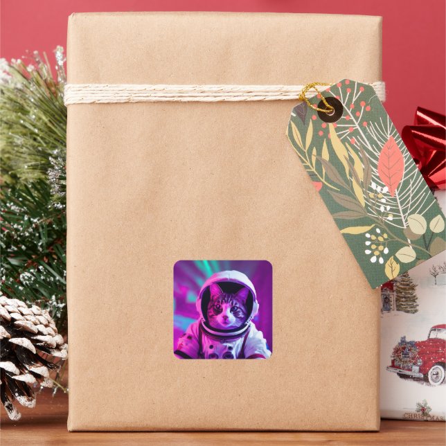 astronaut cat square sticker (Holiday)