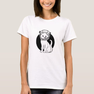 Astronaut Cat t shirt for women   Black and White