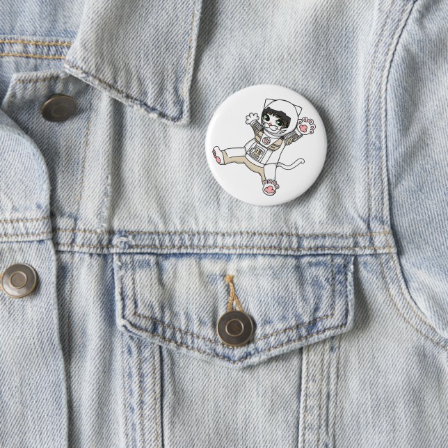 Astronaut Cat (White) Can Badge Button (In Situ)