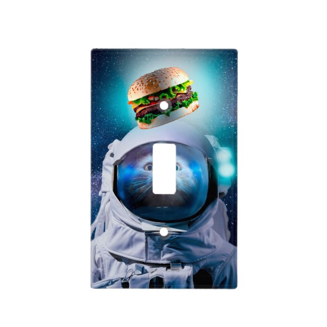 Astronaut cat wishing a hamburger light switch cover (Front)