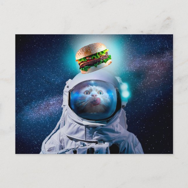 Astronaut cat wishing a hamburger postcard (Front)