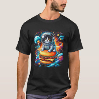 Astronaut Cat With Cheeseburger Funny Outfits For  T-Shirt