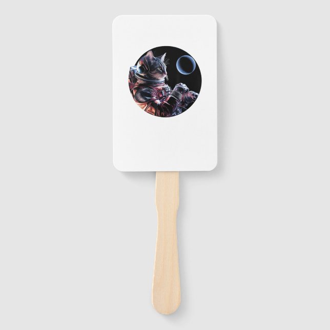 Astronaut Cat with Planet  Hand Fan (Front)