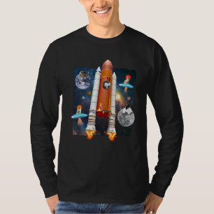 Astronaut Cats In Outer Space Meow Spaceship UFO K T-Shirt