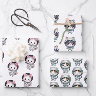Astronaut Cats in Space With Friends Cute Wrapping Paper Sheets