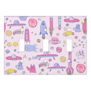 astronaut cats rocket ufo sci-fi spaceship light switch cover
