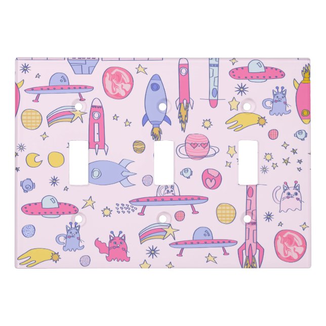 astronaut cats rocket ufo sci-fi spaceship light switch cover (Front)