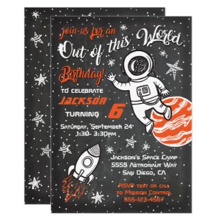 Astronaut Chalkboard Space Birthday Party Invites