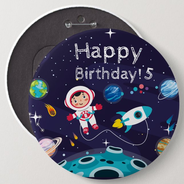   Astronaut child on the moon, monogrammed name Button (Front & Back)