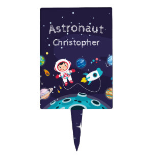 Astronaut child on the moon, monogrammed name cake topper