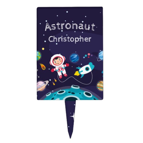 Astronaut child on the moon monogrammed name cake topper