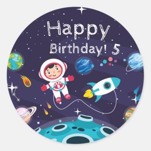 Astronaut child on the moon monogrammed name classic round sticker
