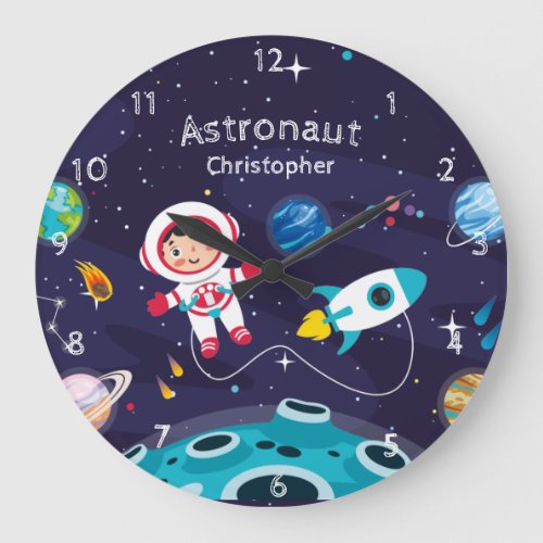 Astronaut child on the moon monogrammed name large clock