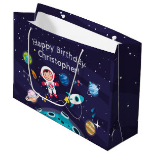   Astronaut child on the moon, monogrammed name Large Gift Bag