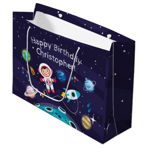   Astronaut child on the moon monogrammed name Large Gift Bag