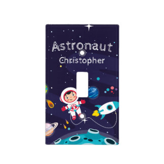 Astronaut child on the moon, monogrammed name Light Switch Cover