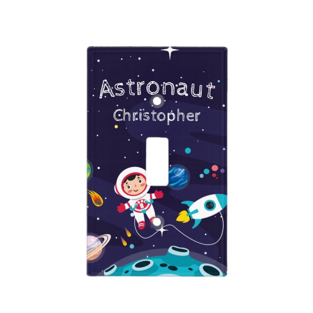  Astronaut child on the moon, monogrammed name Light Switch Cover (Front)