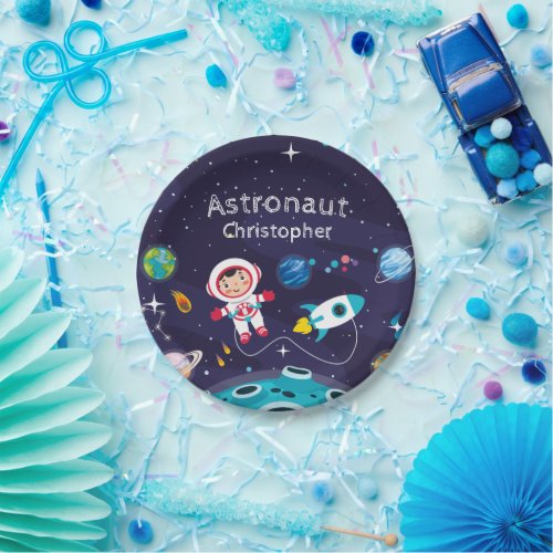  Astronaut child on the moon monogrammed name Paper Plates