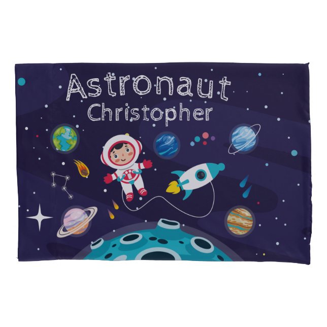 Astronaut child on the moon monogrammed name Thro Pillow Case (Front)