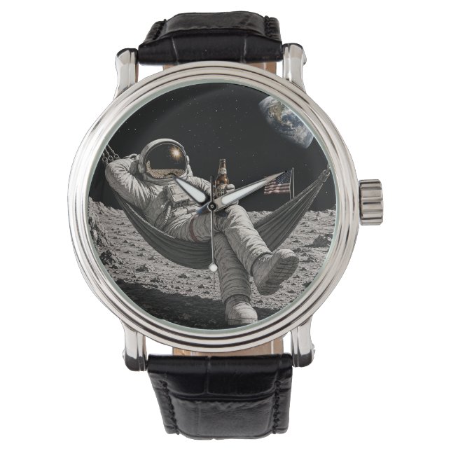 Astronaut Chilling with Beer on the Moon Watch (Front)
