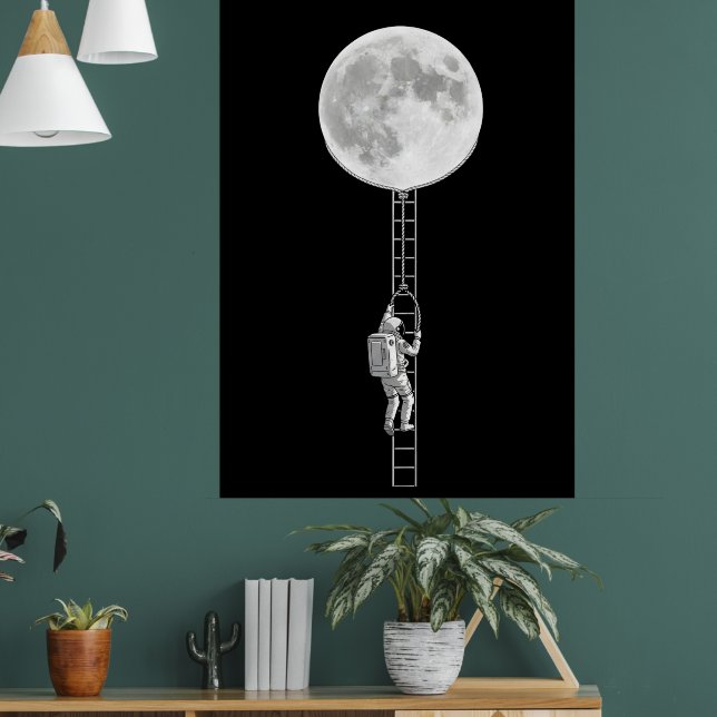 Astronaut Climbing the Moon – Surreal Space Art Poster (Living Room 1)