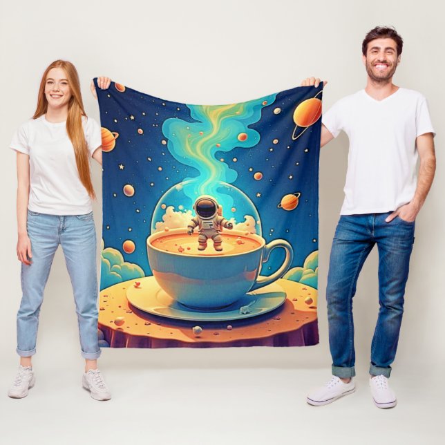 Astronaut Coffee Space Art Fleece Blanket (In Situ)