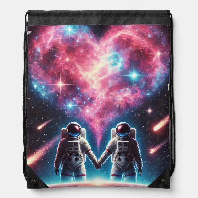 Astronaut Cosmic Love Drawstring Backpack (Front)