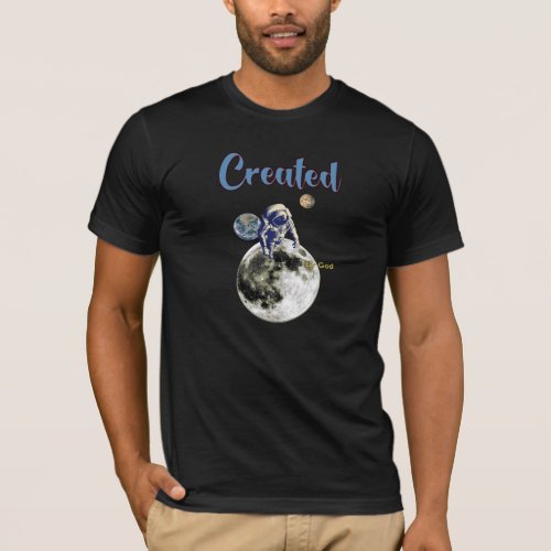 Astronaut Created by God with Earth Moon and Mars T_Shirt