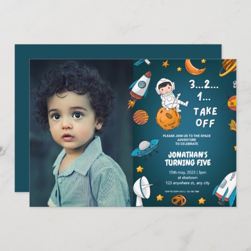 Astronaut Custom Photo Space planets blue theme  Invitation