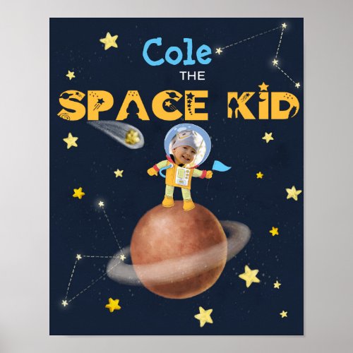  Astronaut cute Space theme Custom Photo Name Poster