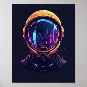 Astronaut Cyberpunk Mecha Neon Space Guardian  Poster