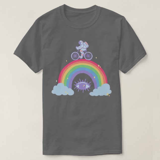 Astronaut Cycling Boho Rainbow Premium T-Shirt (Design Front)