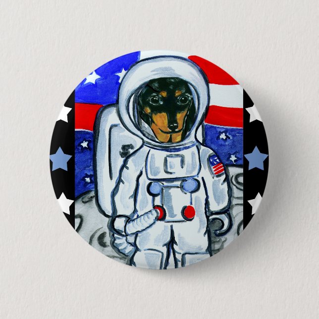 Astronaut dachshund pinback button (Front)