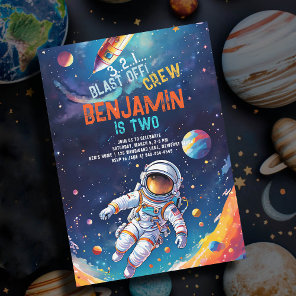 Astronaut Deep Space Rocket Planets Boy Birthday Invitation