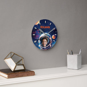 Astronaut Deep Space Sky Planets Kids Photo Gift  Round Clock