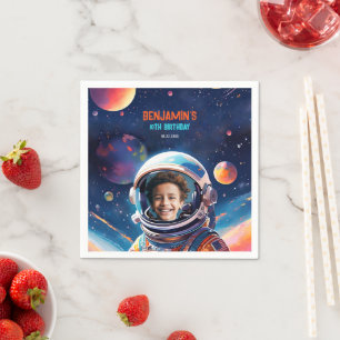 Astronaut Deep Space Sky Planets Photo Birthday Napkins