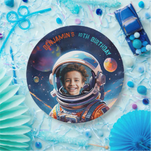 Astronaut Deep Space Sky Planets Photo Birthday Paper Plates