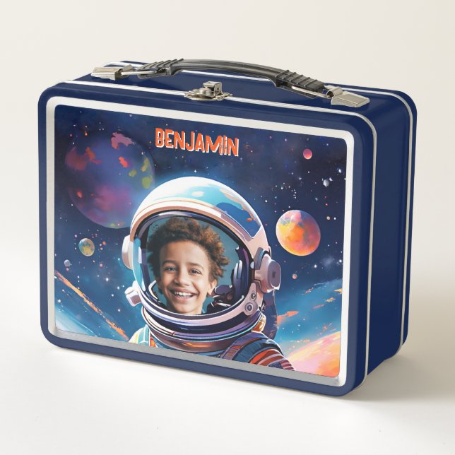 Astronaut Deep Space Sky Planets Photo Kids Gift  Metal Lunch Box (Front)